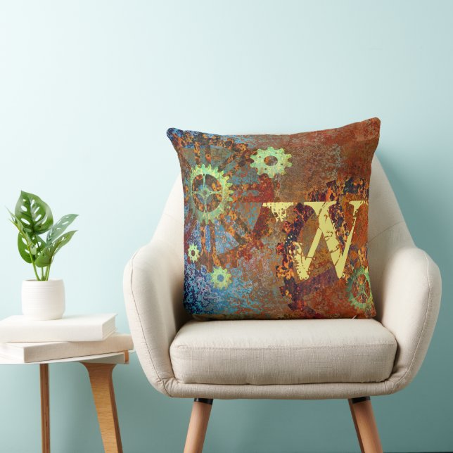 Personalized Steampunk Rusty Clockwork Gears  Throw Pillow (Chair)