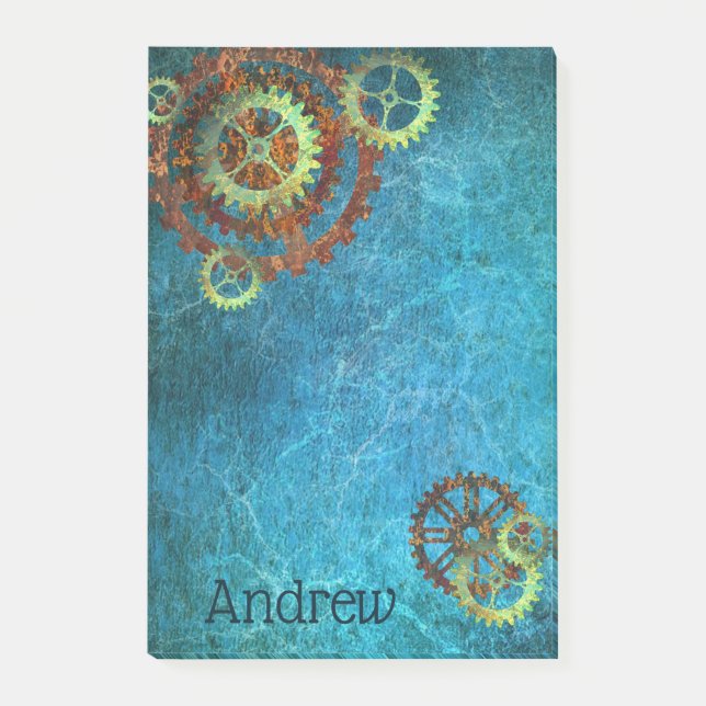 Personalized Steampunk Rusty Gears Notes (Front)