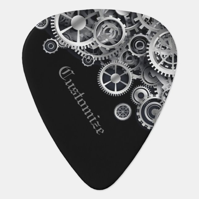 Personalized Steampunk Silver Gears 2 Guitar Pick (Front)