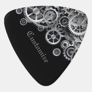 Personalized Steampunk Silver Gears Guitar Pick