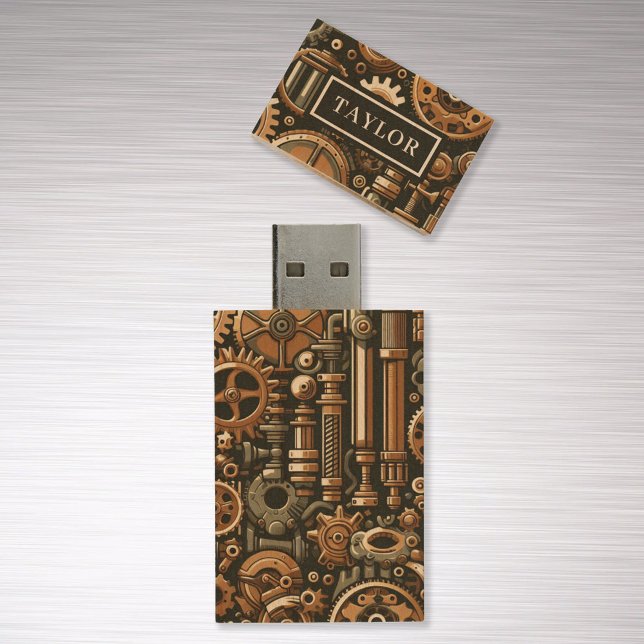 Personalized Steampunk Wood Flash Drive with Name (Creator Uploaded)