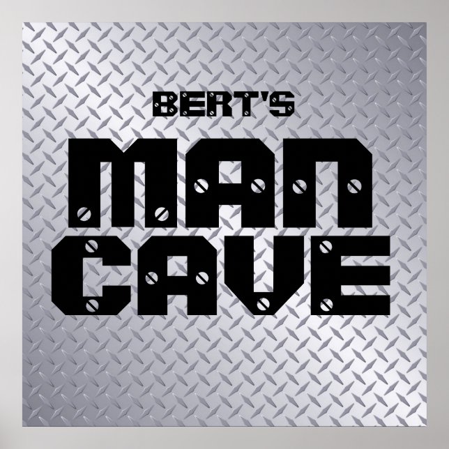Personalized Steel Diamond Plate Man Cave Poster (Front)