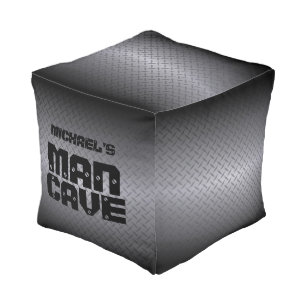 Personalized Steel Diamondplate Pattern Man Cave Pouf