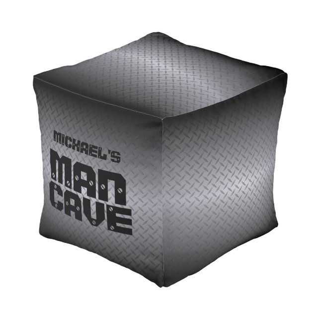 Personalized Steel Diamondplate Pattern Man Cave Pouf (Angled Front)