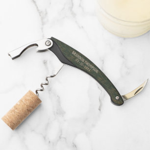 Personalized Steel Gray Blue Wood Grain Pattern Waiter's Corkscrew