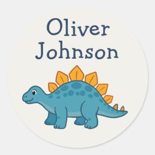 Personalized Stegosaurus Cute Dinosaur Name Kid's Classic Round Sticker