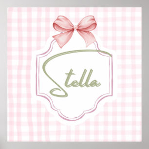 Personalized Stella Baby Girl Nursery Bow&Gingham Poster