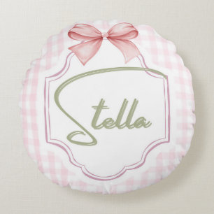 Personalized Stella Baby Girl Nursery Bow&Gingham Round Pillow