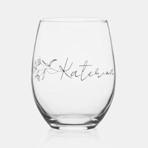Personalized Stemless Wine Glass Elegant Floral