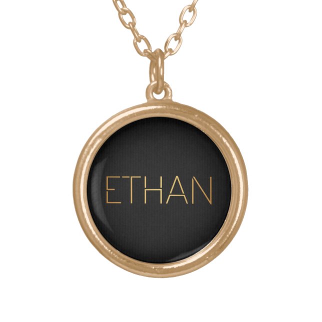 Personalized Stencil Font Ethan Gold Black Plated Necklace (Front)