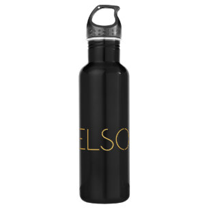 Personalized Stencil Font Kelson Gold Black Water Bottle