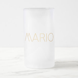 Personalized Stencil Font Mario Gold Black Frosted Glass Beer Mug