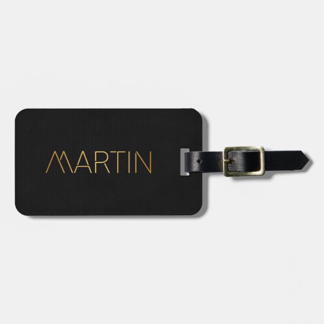 Personalized Stencil Font Martin Gold Black Luggage Tag (Front Horizontal)