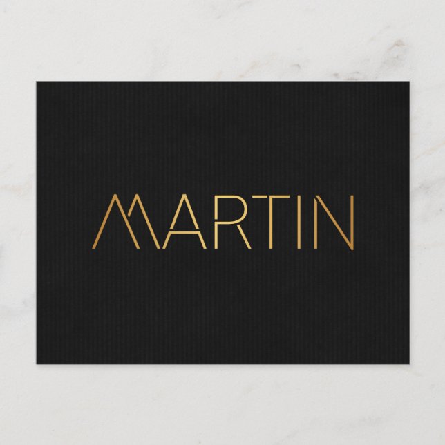 Personalized Stencil Font Martin Gold Black Postcard (Front)