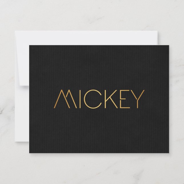 Personalized Stencil Font Mickey Gold Black Invitation (Back)