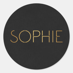 Personalized Stencil Font Sophie Gold Black Classic Round Sticker