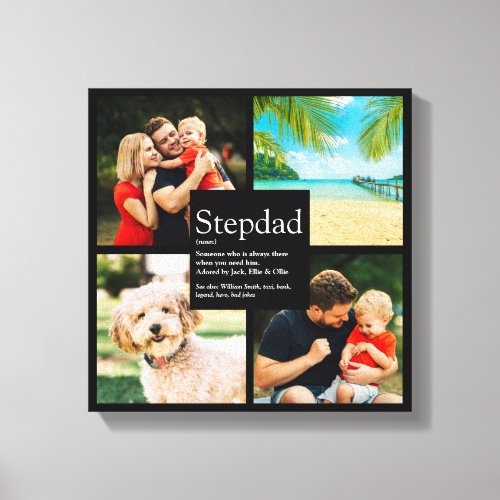 Personalized Stepdad Definition 4 Photo Black Canvas Print