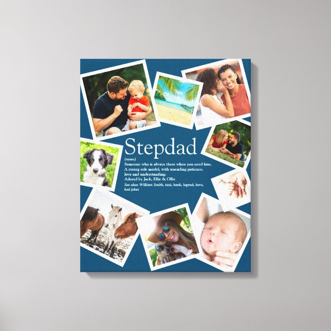 Personalized Stepdad Definition 9 Photo Blue Canvas Print (Front)