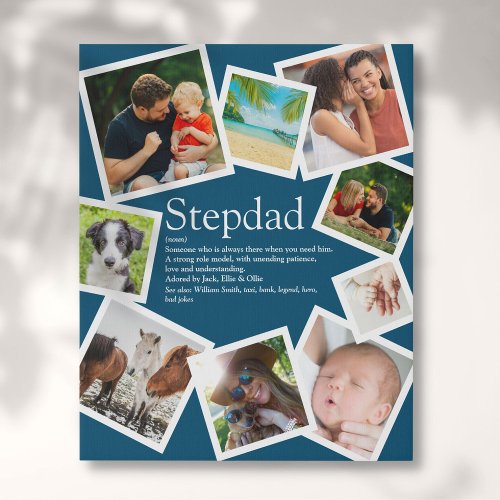 Personalized Stepdad Definition 9 Photo Blue Faux Canvas Print