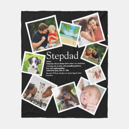 Personalized Stepdad Definition 9 Photo Collage Fleece Blanket