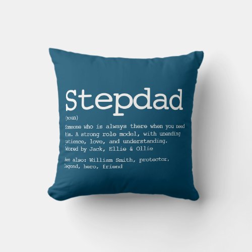 Personalized Stepdad Definition Blue Throw Pillow