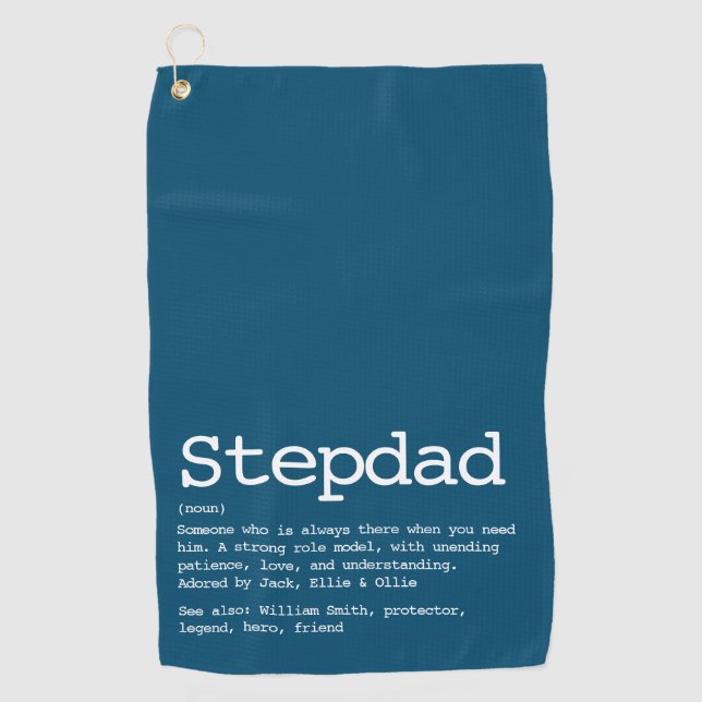 Personalized Stepdad Definition Modern Blue Golf Towel (Front)