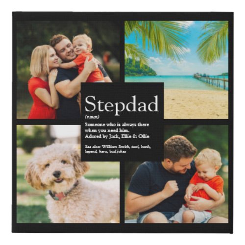 Personalized Stepdad Name Definition 4 Photo Black Faux Canvas Print