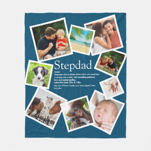 Personalized Stepdad Name Definition 9 Photo Blue Fleece Blanket