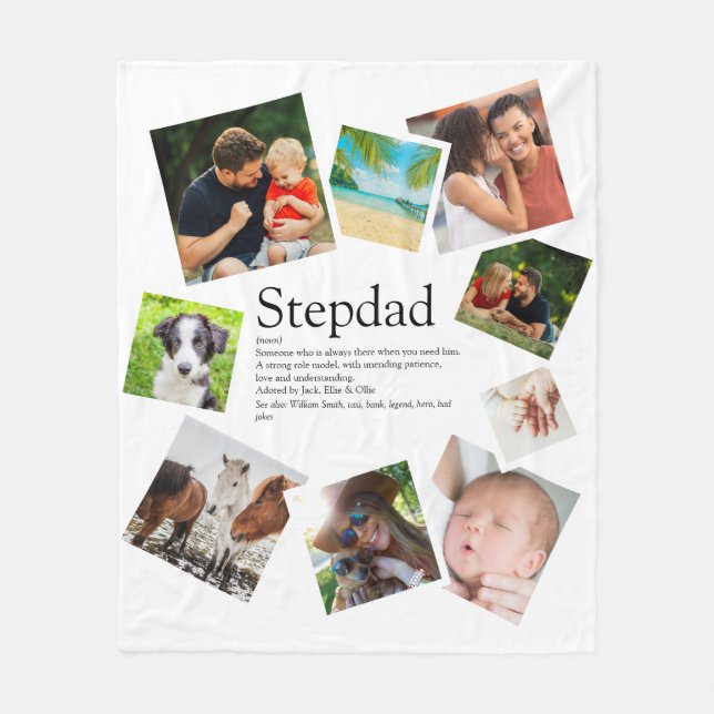 Personalized Stepdad Name Definition 9 Photo Fleece Blanket (Front)