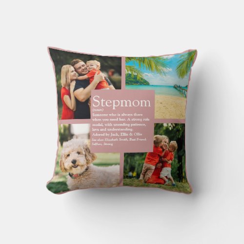 Personalized Stepmom Definition 4 Photo Blush Pink Throw Pillow