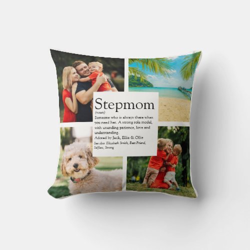 Personalized Stepmom Definition 4 Photo Collage Throw Pillow