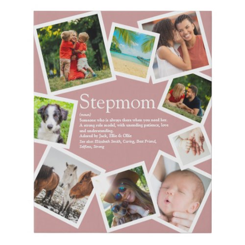 Personalized Stepmom Definition 9 Photo Blush Pink Faux Canvas Print