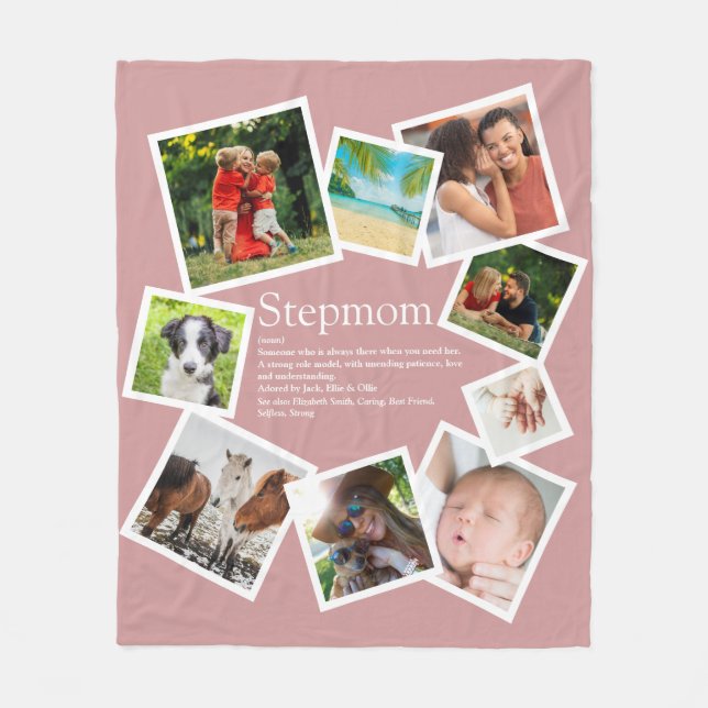Personalized Stepmom Definition 9 Photo Blush Pink Fleece Blanket (Front)