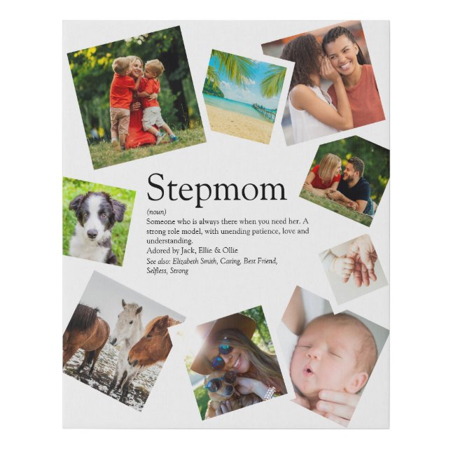 Personalized Stepmom Definition 9 Photo Collage Faux Canvas Print (Front)