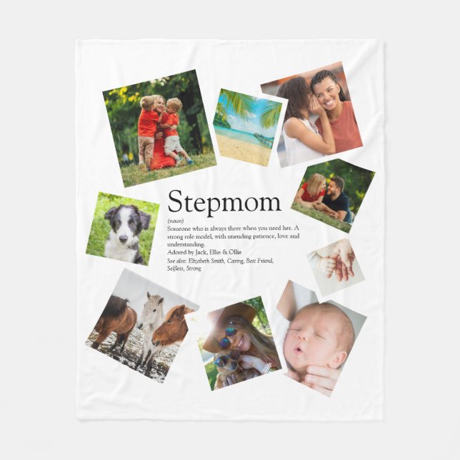Personalized Stepmom Definition 9 Photo Collage Fleece Blanket (Front)