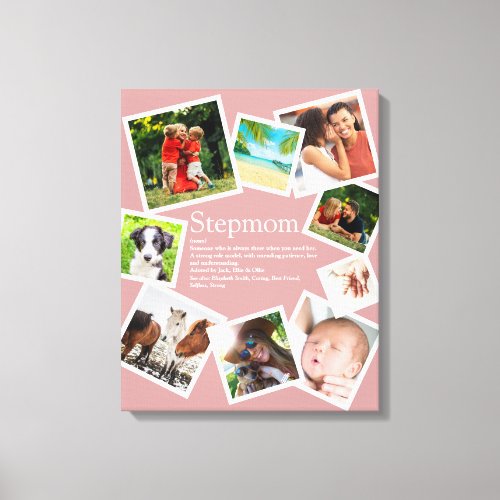 Personalized Stepmom Definition Blush Pink 9 Photo Canvas Print