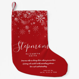 Personalized Stepmom Quote Holiday Snowflakes Small Christmas Stocking