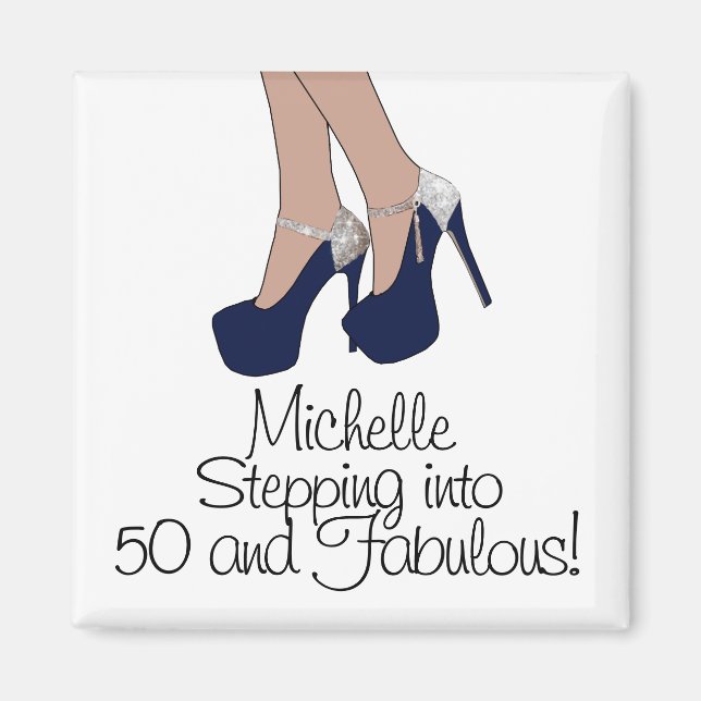 Personalized "Stepping into 50 and Fabulous" Party Magnet (Front)
