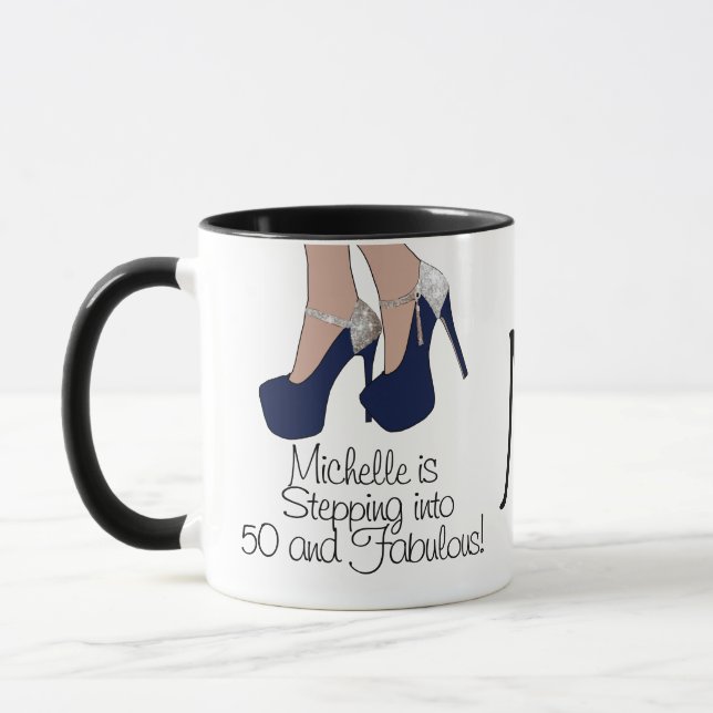 Personalized "Stepping into 50 and Fabulous" Party Mug (Left)