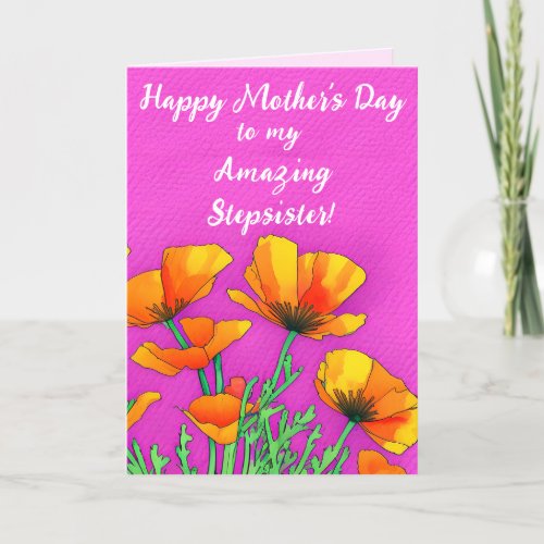 Personalized Stepsister Poppy Pink Mothers Day  Holiday Card