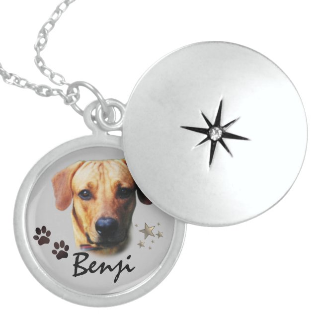 Personalized Sterling Silver Pet Memorial Photo Locket Necklace (Front)