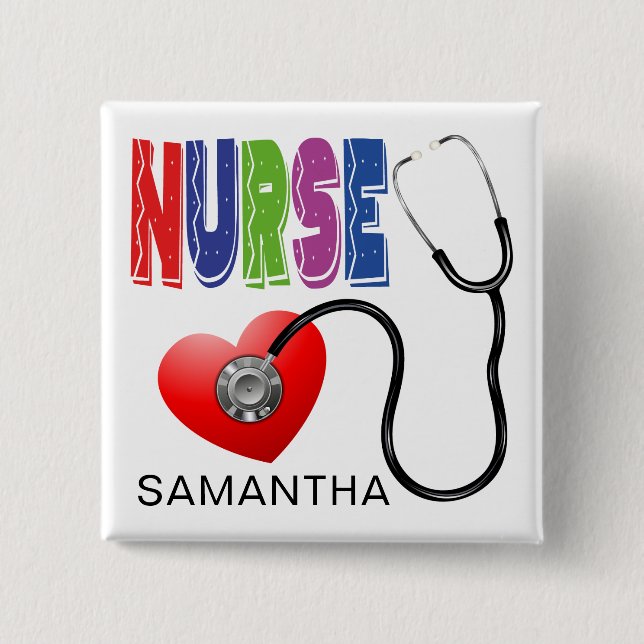 Personalized Stethoscope Colorful Nurse Name Button (Front)