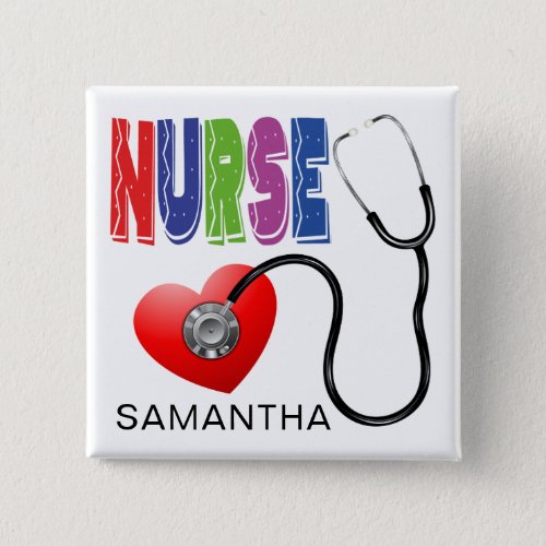 Personalized Stethoscope Colorful Nurse Name Button