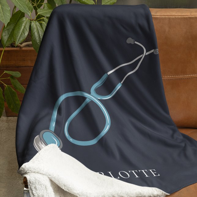 Personalized Stethoscope Name Doctor Sherpa Blanket (Personalized Stethoscope Co-worker Fleece Blanket)