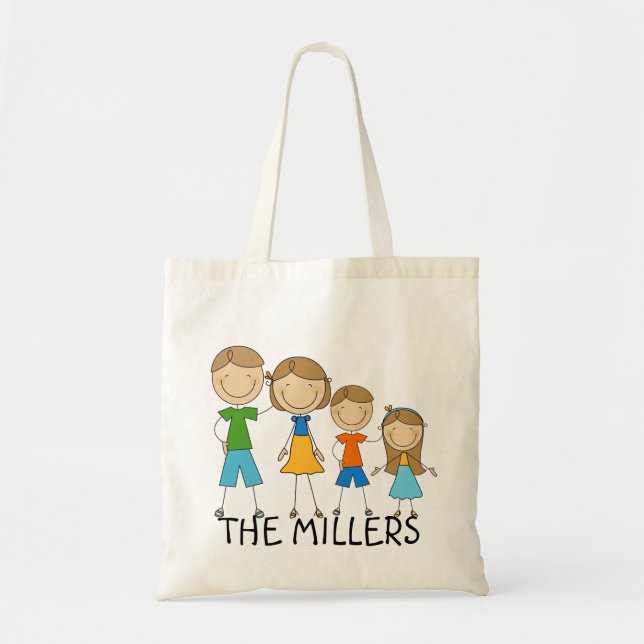 Personalized Stick Figure Family Tote Bag (Front)