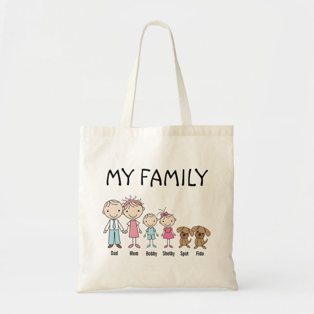 Personalized Stick Figure Family Tote Bag (Front)