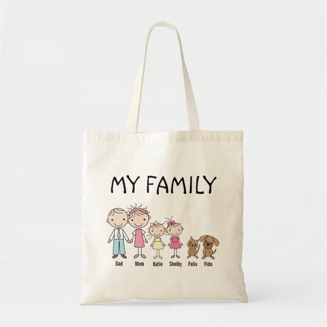 Personalized Stick Figure Family Tote Bag (Front)