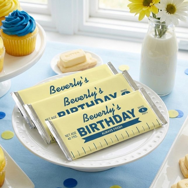Personalized Stick of Butter Birthday Party Candy Hershey Bar Favors (Personalized Stick of Butter Hershey Bar Candy Favors for a Butter Stick Birthday)