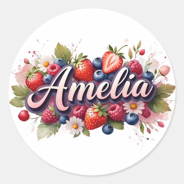 Personalized Sticker Amelia Berry Floral Design (Front)