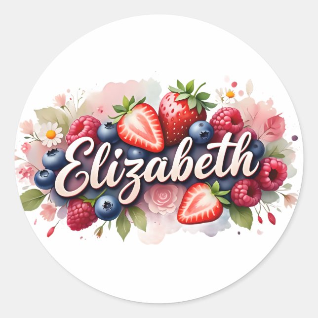 Personalized Sticker Elizabeth Berry Floral Design (Front)